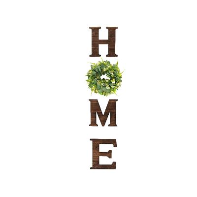 China Europe House Wooden Letters For Wall Art With Artificial Eucalyptus Wreath Rustic Home Decor for sale