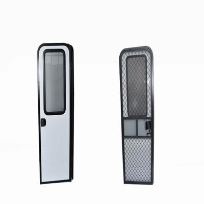 China Wall thickness of 30-60 aluminum alloy frame single lock frosted tempered glass rv door for sale