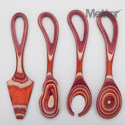 China Sustainable Family 4piece Rainbow Red Pakkawood Cookware Set For Kitchen Hardwood for sale