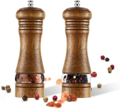 China Sustainable 2-Piece Salt and Pepper Grinder Set, 6.5 Inch Wooden Salt and Pepper Mills with Adjustable Coarseness, Refillable Manual Pepper for sale