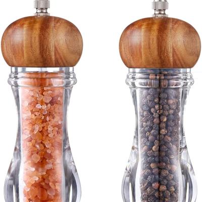 China Viable Grinder Salt and Pepper Set, Premium Wooden Acrylic Salt and Pepper Grinder Set of 2 for sale