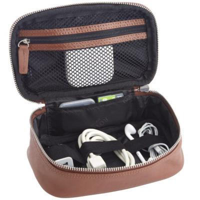 China For Earbuds Small Tool Bag Leather Travel Cable Organizer Tech Gadgets Carrying Pocket Electronics Holder For Cord Phone Chargers Power Bank for sale