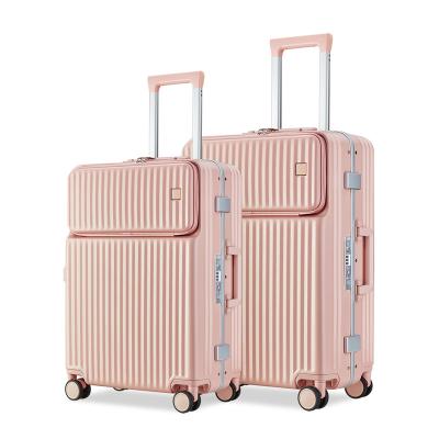 China Youth 2022 New Ready To Ship PC 20 Inch 24 Inch Single Stripe View Aluminum Luggage Bag Trolley Suitcases for sale