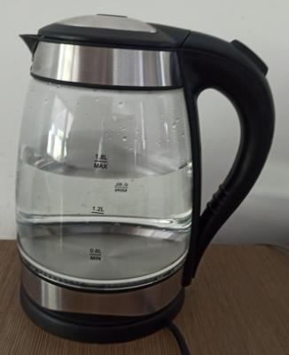 China 360 Degree Base 1.8L Cordless Rotation High Borosilicate Glass Kettle LED Stainless Steel Decoration for sale