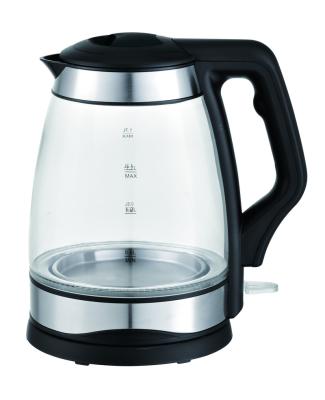 China 360 Degree Base Rotation Cordless High Borosilicate Glass Kettle LED Stainless Steel Decoration for sale