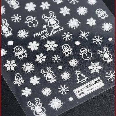 China Finger Decoration Nail stickers White Snowflake Elk Personality Winter christmas 3D Self-Adhesive Decoration Nail Art Snowflake Decals for sale