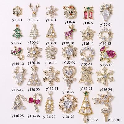 China Finger Decoration New Gold Christmas Design Diamond 3D Metal zircon Nail Charms Deer Snowman Hat Tree Rhinestone Jewelry Nail Art Accessories for sale