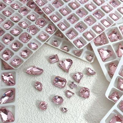 China Glass Crystal Nail Art Charms Glass Sharp Bottom light Pink Crystal Diamond Gem Stone 3D Manicure DIY Decor pink Nail Rhinestones for sale