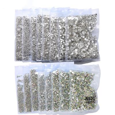 China Glass ss4~ss20 Crystal AB silver Flat Back Half Round glass rhinestones 3D tips decorations diy diamond nail art rhinestones for sale