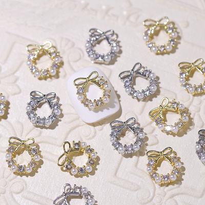 China Alloy Luxury metal Zircon Alloy Christmas Garland Bow Bowknot Flower Diamond Metal Pearl DIY Rhinestones Nail Art Accessories Charms for sale