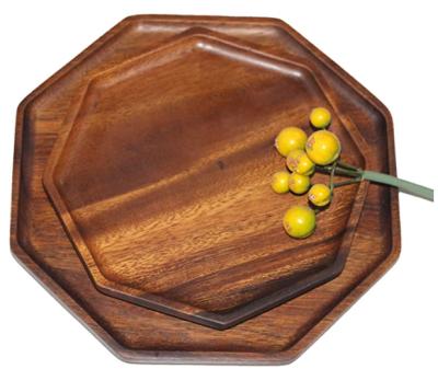 China Restaurants100% Natural High Quality Sustainable Acacia Wood Octagon Trays Serving Dish for sale