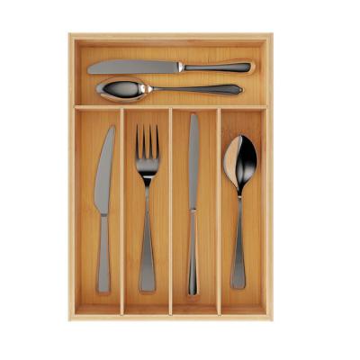 China Professional Multi Use Sustainable Kitchen Flatware Organizers Drawer Bamboo Silverware Drawer Organizer for sale