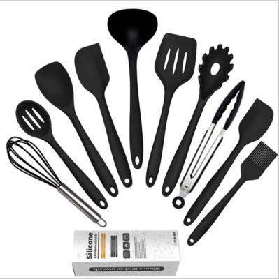 China Wooden Handle Set of 11 Piece High Temperature Heat Resistant Viable Low Price Professional Silicone Kitchen Utensils for sale