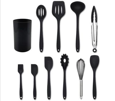 China New Design Sustainable Professional High Temperature Heat Resistant Silicone Piece 12 Handle Wooden Set Kitchen Utensils for sale