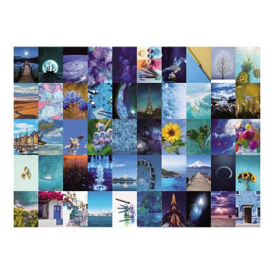 China Modern Blue Collage Kit For Wall Aesthetic Picture Wall Art Exquisite Room Poster Colorful 50 Pcs Set for sale