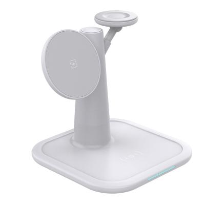 China High Speed ​​Fast Charging New Product 3 In 1 Magnetic Wireless Charger Station Stand 15w Long Distance Compatible With Various Devices for sale