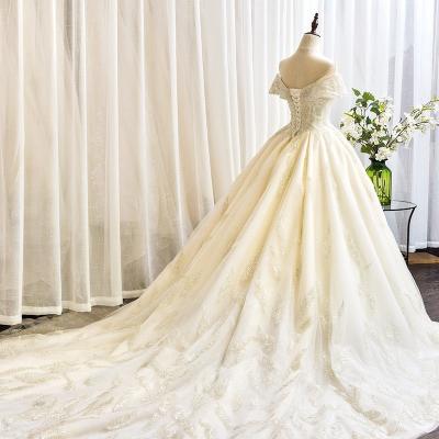 China Anti-Static Sweetheart Off The Shoulder Ball-Gown Applique Sequins Lace Up Tulle Princess Wedding Dress for sale