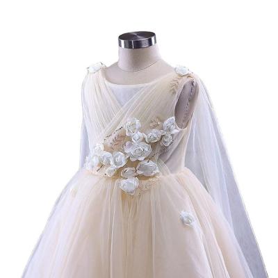 China Breathable Ribbon Tutu A Line Baby Tulle Beaded Champagne Girls Wedding Dress Kids Flowers Lace Up White Girl Dresses For Weddings for sale