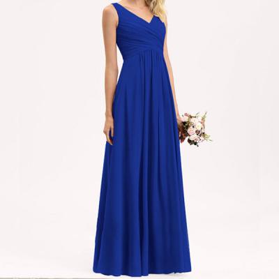 China Custom Made Orange Chiffon Breathable A Line Bridal Ball Gown Long Modest Vneck Sleeveless Plus Size Dusty Blue Bridesmaid Dresses 2022 for sale