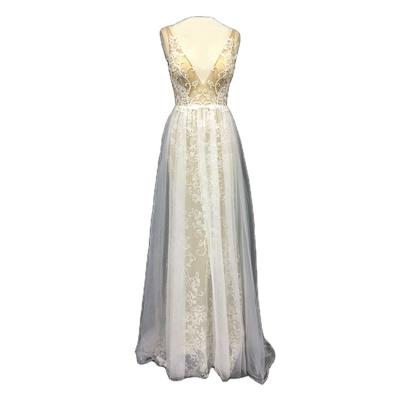 China KDG Anti-Static Bridal Deep V-Neckline Ties Full A-line Dress Lace Tulle Wedding Dress for sale