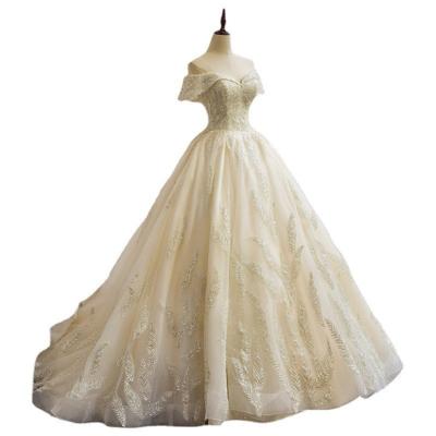 China Anti-Static Sweetheart Off The Shoulder Ball-Gown Applique Sequins Lace Up Tulle Princess Wedding Dress for sale