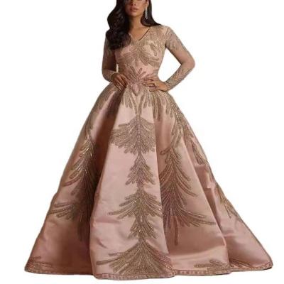 China Breathable Evening Turkey Women Party Champagne Color Elegant Satin Drees Plus Size Evening Dresses for sale