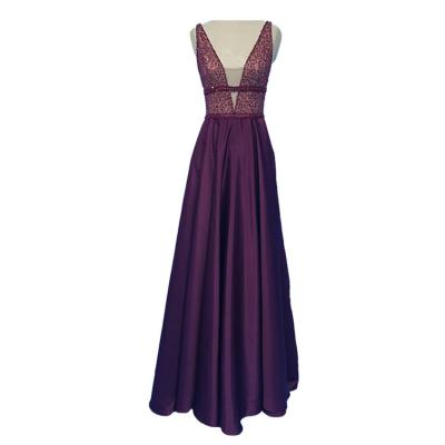 China 2022 New Anti-static Deep V-neck Stain Sequins Tulle Satin A-line Evening Dress for sale