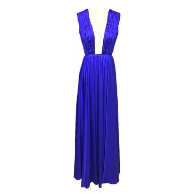 China Royal Blue High Stretch Anti-Static Satin Deep V-Neckline Ties Dress One-Line Evening Dress for sale