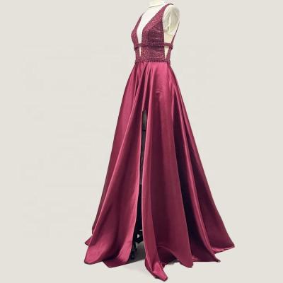 China Breathable High Split Sequin Dresses Satin Fabric Evening Dress Modest Evening Dress 2022 Elegant for sale