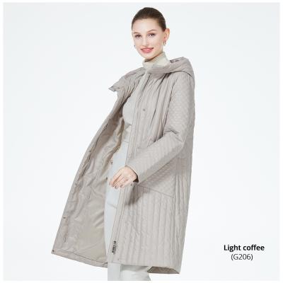 China Vertical Stripe Long Padded Jacket Grey Ladies Smart Casual Jackets Belt Desing Waist Version for sale