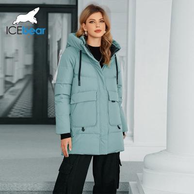 China Bio Down Jacket Hood Mid-length Warmth Meets Fashion Classic Woman Coat Middle Length Big Pockets Thick Material for sale