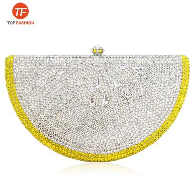 China Sparkle China Factory Sell Wholesale Luxury Crystal Rhinestone Clutch Evening Bag For Formal Party Diamond Lemon Slice Purse for sale