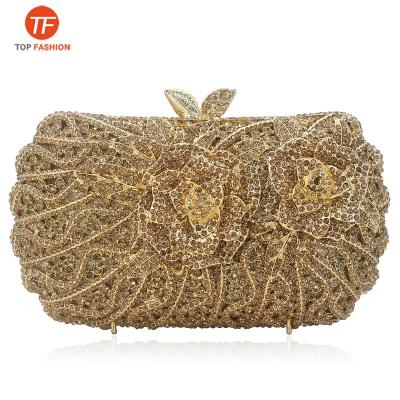 China Luxury Factory Wholesale Luxury Rhinestone Party Evening Handbag Women Purse Crystal Rose Flower Clutch Bag Wedding for sale