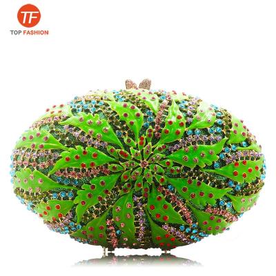 China Luxury Factory Wholesale Crystal Clutch Bags Luxury Green Floral Evening Clutches Party Bridal Wedding Purse Women Clutch Bags for sale