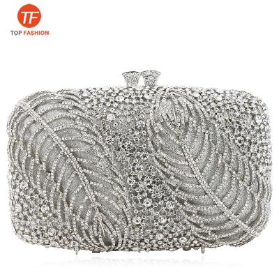 China Luxury Factory Wholesale Luxury Crystal Clutch Bag Diamond Wedding Purse Women Party Leaf Rhinestone Hardcase Handbag for sale