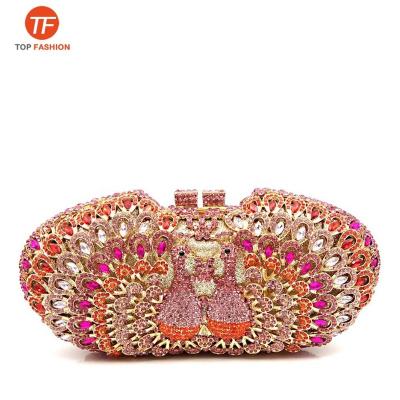 China Peacock Luxury Crystal Purses Clutches Diamonds Evening Clutch Wholesales Bridal Wedding Party Purses for sale