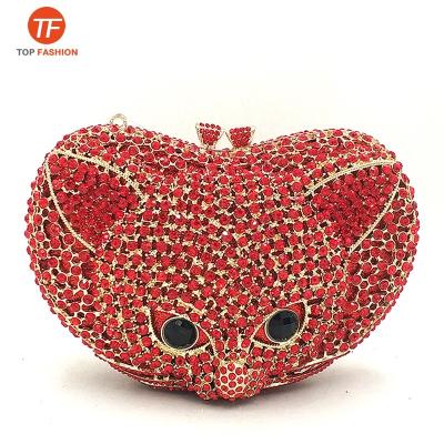 China Luxury Elegant Crystal Rhinestone Clutch Evening Bag For Formal Party Fox Minaudiere Handmade Purse for sale