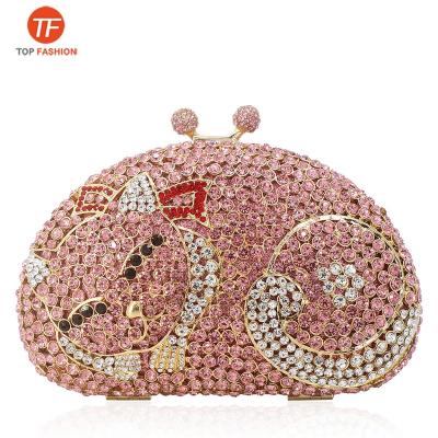 China Sparkle China Factory Wholesale Luxury Wedding Cat Minaudiere Purse Cute Crystal Rhinestone Clutch Evening Bag for sale