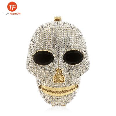 China Spark Factory Wholesale Luxury Ladies Cocktail Crystal Clutch Bag Purses Party 3D Skull Face Shape Women Evening Clutch Bag for sale