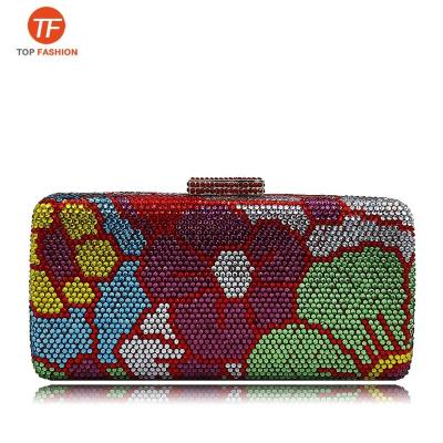 China Luxury Factory Wholesale Women Crystal Clutch Handbag Diamond Evening Floral Hot-Set Bags Rhinestone Box Purses for sale