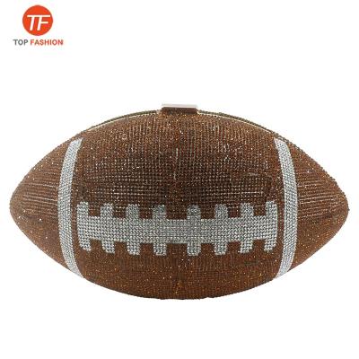 China Luxury Crystal Clutch Soccer Shaped Diamond Handbag Shoulder Bag Rhinestone American Football Clutch Purse for sale