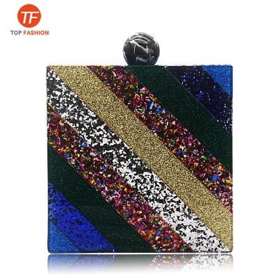 China Luxury Factory Wholesale 2020 Customized Rectangle Net Pattern Evening Clutch Bag Acrylic Prom Party for sale