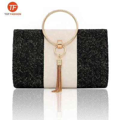 China 2019 New Designed Sparkle Women Handle Straw Bag With Tassel Evening Clutch Bag From Factory for sale