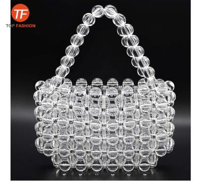 China 2019 Nice Luxury Handmade Resin Beads Pinch Women Top-handle Acrylic Beaded Handbag Pearl Clear Ladies Tote Bag for sale