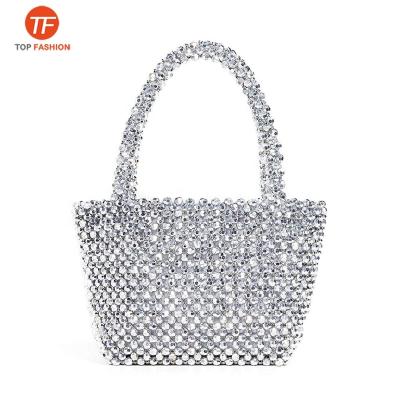 China 2019 Nice Luxury Handmade Resin Beads Pinch Silver Ladies Tote Bag Acrylic Beaded Women Top-handle Handbag for sale