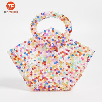 China 2019 Nice Luxury Handmade Resin Beads Clip Acrylic Beaded Handbag Tote Ladies Bag Colorful Women's Top-handle for sale