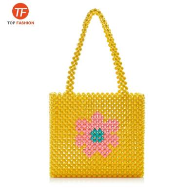 China 2019 Nice Luxury Handmade Resin Beads Purse Women Acrylic Beaded Flower Top-handle Handbag Ladies Bag for sale