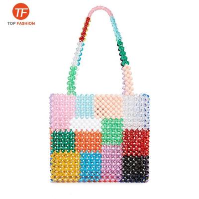 China 2019 Nice Luxury Handmade Resin Beads Colorful Women Acrylic Beaded Top-handle Handbag Ladies Phone Bag for sale