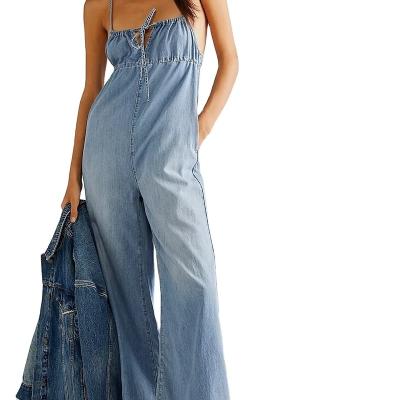 China Jean breathable suspenders, strapless one-piece, new wide-legged women's dress, spice girl, high waist, summer slim overalls for sale