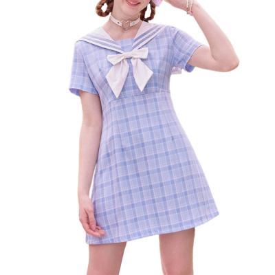 China High Quality Anti-static Cute Plaid Bow Neck Sailor Retro Summer Short Skirt for sale